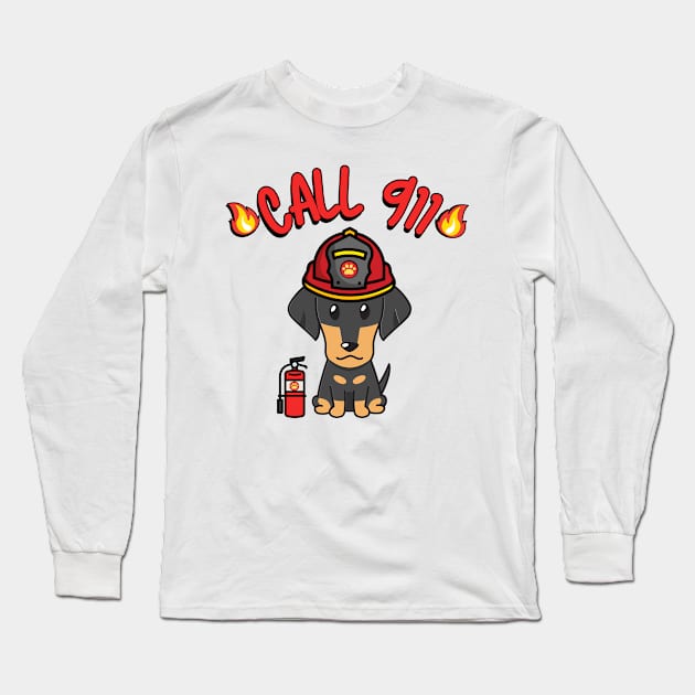 Firefighter Dachshund Long Sleeve T-Shirt by Pet Station